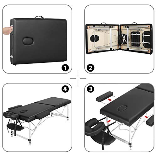Yaheetech Massage Tables Portable Massage Bed Aluminium Height Adjustable Facial Salon Tattoo Bed with Non-Woven Bag, 28 inch Width Black