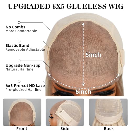 6x5 Wear And Go Glueless Wigs Human Hair P10/613 Lace Front Wig Human Hair Blonde Lace Front Wig 220% Density Highlight HD Lace Pre Plucked (22inch)