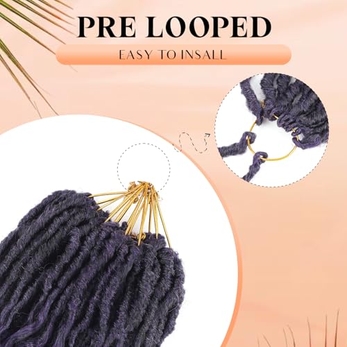 Short Purple Crochet Hair-8 Packs 12 Inch Deep Faux Locs Crochet for Black Women Pre Looped|Prelooped Goddess Locs With Wavy Curly Ends Synthetic Crochet Braids,Lightweight& Natural (12",T1B/Purple#)