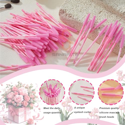 Upgrade Silicone Mascara Wands, Disposable Mascara Wand, Silicone Spoolies, Soft Lash Spoolies Brush for Eyelash Extensions, Lift and Brow Two-toned Pole(50Pcs)