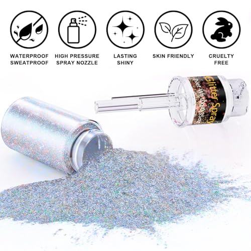 Hair and Body Glitter Spray, 1PC Glint-Rainbow Glitter Hairspray Dry Powder Makeup for Clothes, Festival Rave Prom Loose Sparkle Powder,Holographic Ultra Fine Resin Glitters for Crafts (Glint-Rainbow)