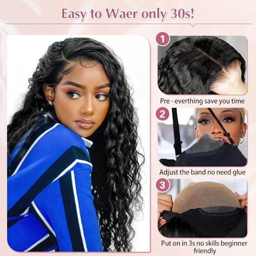 Glueless Wigs Human Hair Pre Plucked Pre Cut 5X5 Deep Wave Lace Front Wigs Human Hair for Women 24 Inch Hd Lace Frontal Natural Hairline Wear and Go 180% Density