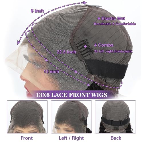30 Inch Water Wave Lace Front Wigs Human Hair 13x6 HD Full Lace Frontal Wigs 200 Density Pre Plucked Wet and Wavy Glueless Deep Curly Human Hair Wigs for Black Women Natural Black