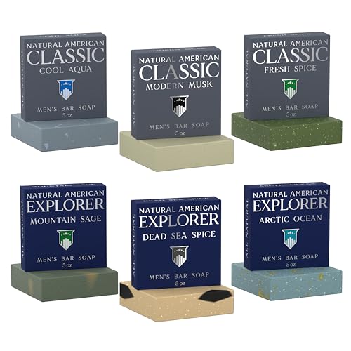 NATURAL AMERICAN Men¡¯s Bar Soap ? Mens Cologne Scents, 100% All Natural, Essential Oils, Organic Shea Butter, No Harmful Chemicals ? (6pk) Soap for a Man - USA Handmade ? 5 oz