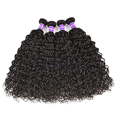 Water Curly Human Hair Bundles Water Wave 4 Bundles (22 24 26 28 Inch) Brazilian Virgin Remy Hair Weave Human Hair Water Wave Bundles Hair Extension Natural Color