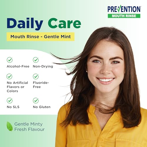 Prevention Daily Care Alcohol-Free Mouthwash, Hydrogen Peroxide Teeth Whitening with Soothing Fresh Mint for Bad Breath Treatment, Fluoride-Free Gum Care Oral Mouth Rince 16 oz 12 Pack