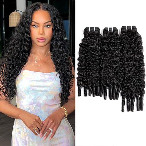 Burmese Curly Bundles Human Hair 3C4A Spiral End Quick Water Wave Human Hair Bundles Extensions 3Pcs for Women 18 20 22 inch Natural Black
