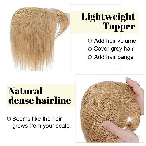 SEGO Hair Toppers for Women With Bangs Real Human Hair, 130% Density 10 * 12CM Silk Base Clip in Top Wiglet Hairpieces for Thinning Hair-12 Inch 27 Dark Blonde