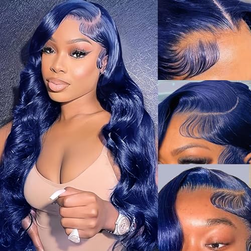 Lace Front Wig Human Hair Pre Plucked 13x4 Body Wave HD Lace Frontal Human Hair for Women 180% Density Wear and Go Glueless Wig Blue Color 30 Inch