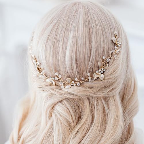 Crystal Wedding Hair Comb Rhinestone Pearl Bride Hair Combs Gold Side Hair Combs Leaf Pearl Headpiece Bridal Hair Accessories for Women
