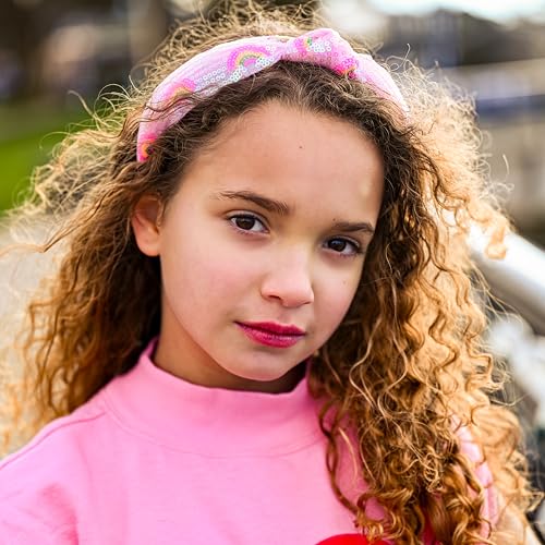 FROG SAC Knot Headband for Girls - Rainbow Sequin Knotted Headbands for Kids, Sparkly Hair Bands for Toddlers, Little Girl Pink Head Band Hair Accessories