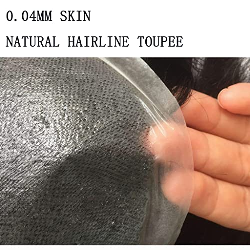 Toupee for Men men hair pieces Mens Toupee Wavy Prosthesis Units Replacement 100% European Real Human Hair Mens Hairpieces Hair System 0.04mm Soft Thin Skin PU V-loop (#2 Dark Brown, 8x10)