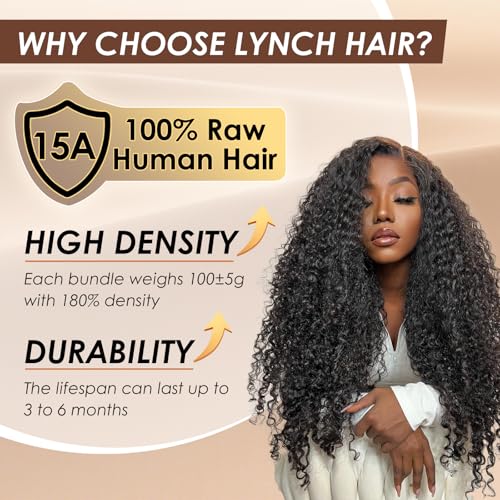 Lynch 15A Burmese Curly Bundles Human Hair, 16 18 20 Inch 3 Bundles 3C4A Water Wave Quick Weave with Spiral Curly End, 100% Unprocessed Kinky Curly Raw Human Hair Extensions for Women Natural Black