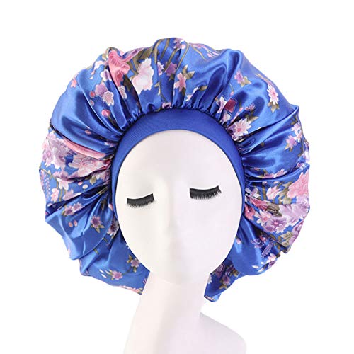 Deepth 3 Pieces Extra Large Printed Sleep Cap Jumbo Cap Large Satin Bonnet with Comfort Elastic Band