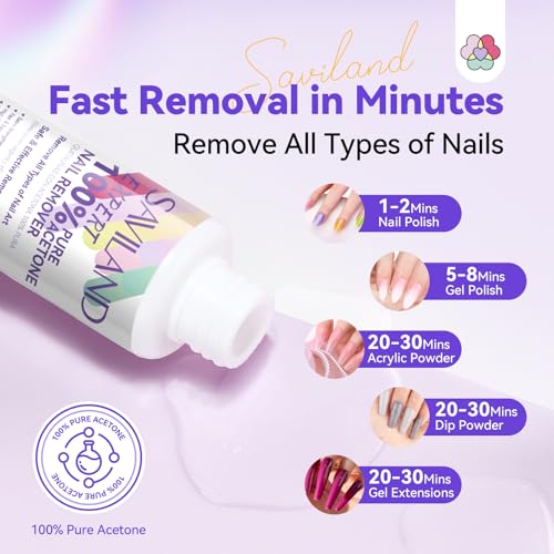SAVILAND Acetone Nail Polish Remover Kit: 50 ML Expert Gel Nail Polish Remover Non-Drying Gel Remover with Cuticle Oil & Tools Quick Removal for Nail Polish Acrylic Dip Powder DIY Salon