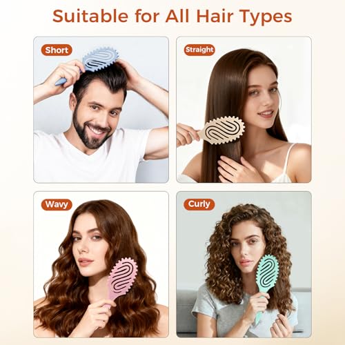 Curly Hair Brush, Curl Defining Brush with Soft Boar Bristles for Combing, Shaping, and Styling Curly Hair Suitable for All Women and Men with Wet & Dry Hair(Pink)