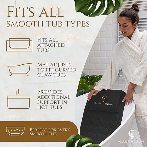 Full Body Bath Pillow (17'' x 49'') - Bathtub Cushion with Headrest Supports Neck, Back and Legs - Free Hanging Hooks for Fast Drying Over Tub - Includes Washing and Travel Bags - Black