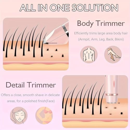 Bikini Shaver,2 in 1 Dual Head Bikini Trimmer & Body Shaver, Painless Hair Removal with Silky Glow Finish, Cordless & Waterproof Electric Trimmer for Women,Pink