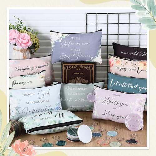 60 Pcs Christian Gifts for Women Religious Gifts Include 20 Canvas Makeup Bags 20 Bible Verse Mini Mirror 20 Inspirational Bible Keychains Church Favors for Women Mother Sister(Classic)