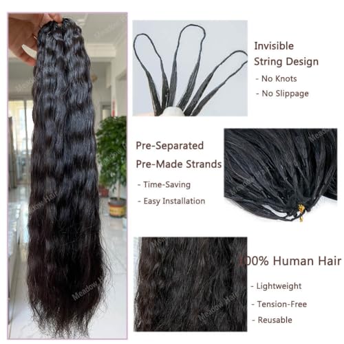 Knotless Crochet Human Hair Braids Extensions Pre Separated Wet and Wavy Brazilian Virgin Human Hair Braiding Bundles With Threading for Black Women Micro Link Meadow Hair 20inch 120g