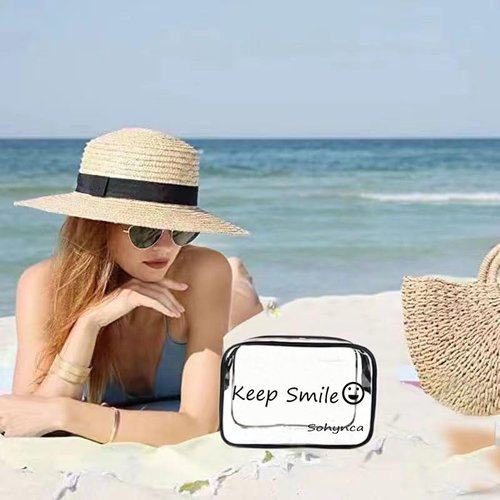 2pcs Clear PVC Toiletry Bag Transparent Waterproof Cosmetic Bag Minimalism Makeup Bag Small neat Cosmetic Pouch Summer Beach Purses Organize (Smile White)