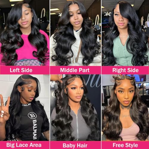 32 Inch 13x6 Body Wave Lace Front Wigs Pre Plucked HD Transparent Lace Frontal Wig Glueless 100% Virgin Human Hair with Baby Hair for Women