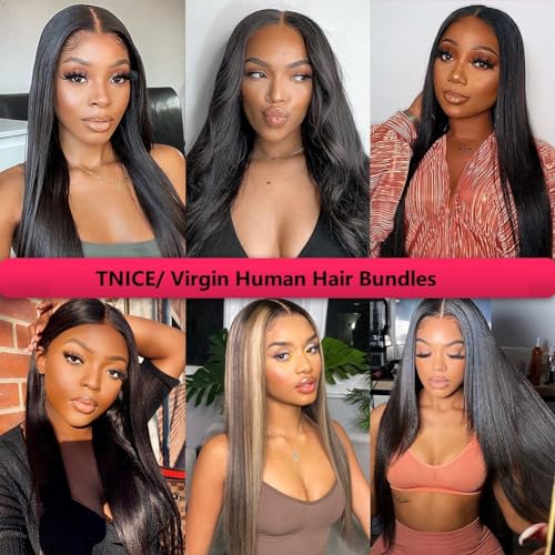Straight Bundles Human Hair 16 16 16 Inch Brazilian Straight Hair Bundles 100% Unprocessed Virgin Hair Weave Bundle Human Hair Extensions for Women Trippy Hair Bundle Natural Color