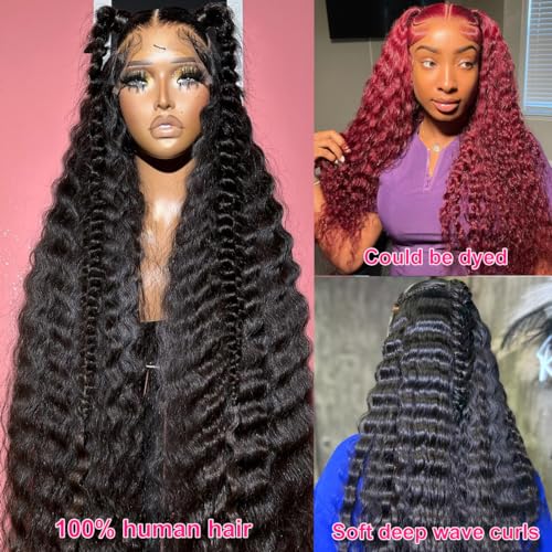 30 Inch Lace Front Wig Human Hair 220% Density 13x6 Lace Front Wigs Human Hair Pre Plucked Deep Wave Lace Front Wigs Human Hair Transparent HD Lace Front Wigs for Black Women