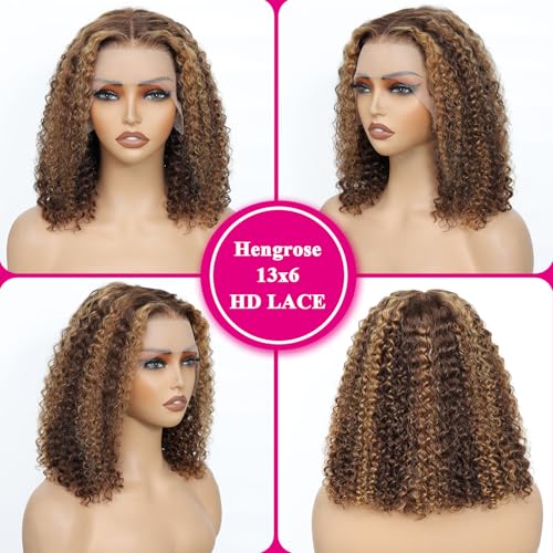 Bob Wig Human Hair 13x6 Deep Wave Hd Lace Front Wigs Human Hair Glueless 210 Density P4/27 Ombre Highlight Wig Pre Plucked With Baby Hair Short Bob Wigs For Black Women 18 Inch