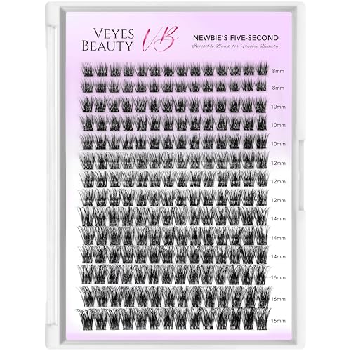 VEYESBEAUTY Lash Clusters Individual Eyelash Extensions Thin & Invisible Band DIY False Eyelashes for Self-application Newbie's Five-Second Series Wispy Lash Tray, Dreamy 8-16mm Mixed Length