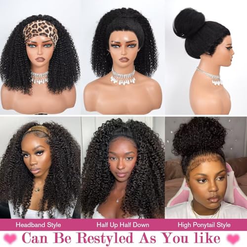 Kinky Curly 3 In 1 Half Wig Human Hair 200% Density Wear Go Glueless Wigs Human Hair for Women 18 Inch Afro Curly Seamless Flip Wig Invisible Hairline