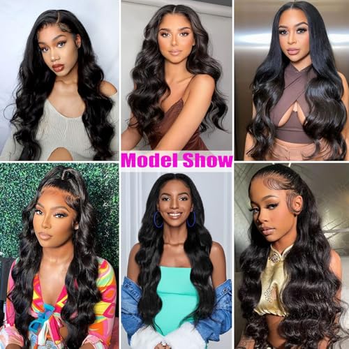 Human Hair Bundles 20 22 22 24 Inch Body Wave Bundles Human Hair 100% Unprocessed Brazilian Virgin Human Hair Extensions for Women Natural Color
