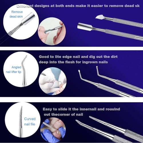 Ingrown Toenail File and Lifters Set(6pcs), Professional Pedicure Tool Toenail Grooming Kit, Ingrown Toenail Treatment Pedicure Kit, Under Nail Cleaner Tools (6PCS)
