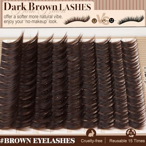 Brown Eyelash Clusters Wispy Volume Cluster Lashes Faux Mink Lash Clusters Fluffy Cluster Eyelash Extensions Thick Lash Extensions Dark Brown Individual Lashes Clusters (108PCS, CC Curve, 10-16MM)