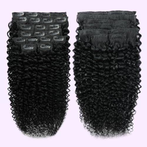 3C 4A Curly Clip In Hair Extensions Real Human Hair 20 Inch 110g 8pcs Kinky Curly Clip Ins Full Head for Black Women 100% Brazilian Remy Human Hair Extensions Natural Color with 20 Clips
