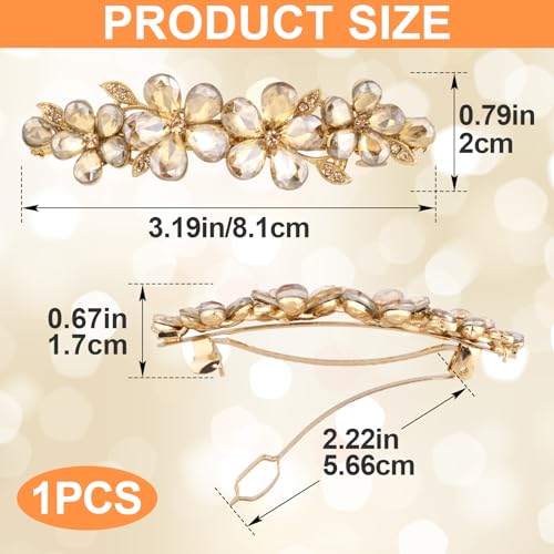 Joez Wonderful Rhinestone Hair Clips, Bridal Hair Accessories for Women, Sparkly Crystal Hair Pins, Fancy Hair Barrettes for Wedding, Bride, Long Hair (Champagne Flower, 1 Pcs)