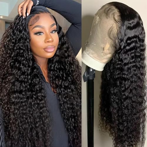 Deep Wave Lace Front Wigs Human Hair 13x4 Deep Lace Frontal Wigs for Women HD Lace 200 Density Wet and Wavy Kinky Curly Lace Front Wig Glueless Wig Pre Plucked with Baby Hair 20 Inch