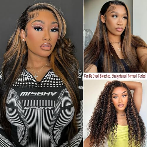 P1B/30 Ombre Brown Highlight Body Wave Bundles with 4x4 HD Lace Closure 20 22 24+20inch 12A Brazilian Human Hair Pre Plucked Natural Black to Blonde Bundles