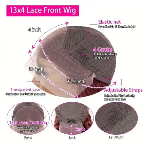 NICY Cherry Red Burgundy 99J Colored 13x4 Lace Frontal Wig Malaysian Straight Transparent Lace Front Human Hair Wigs Pre-Plucked(20inch, 13X4)