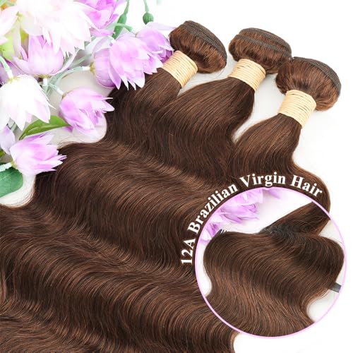 ALLRUN Brown Body Wave Bundles Human Hair 20 22 24 Inch Light Brown Hair Extension Chocolate Human Hair Body Wave 12A 100% Brazilian Unprocessed Virgin Hair Bundles Color 4#