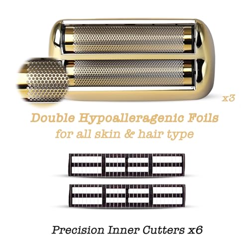 3Pack Golden Pro Replacement Foil and Cutters for Babylis FXFS02 Series MetalFX Double Foil Shavers