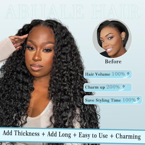Burmese Curly V Part Wigs Human Hair 200% Density Upgrade U Part Human Hair Wigs with Drawstring and Spiral End Glueless Clip in Half Wigs for Black Women No Leave Out #1B Natural Black 18Inch