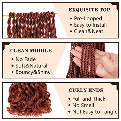 COOKOO 9 Packs Ginger Crochet French Curl Braids 24 Inch Pre Looped French Curl Braiding Hair for Women Goddess Box Braids Hair with Curly Wavy Ends Synthetic Hair Extensions 350#
