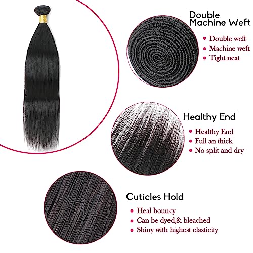 100% Human Hair Bundles Short Straight Virgin Hair 24 Inch Natural Color Unprocessed Brazilian 10A Double Weft Weave Extensions Soft And Healthy For Black Women