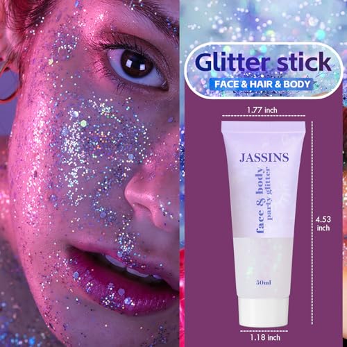 JASSINS 2PCS Body Glitter, 100ml St Patricks Day Face Glitter for Women Girls Kids, Glitter Gel Makeup Tween Gifts, Singer Concerts Festival Rave Accessories, Chunky Mermaid Sequins (Green & White)