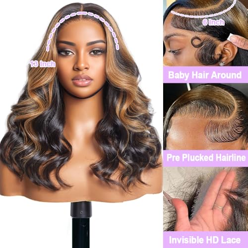 Lace Front Wigs Human Hair Wigs for Women Glueless Lace Frontal Wigs Human Hai.r Pre Plucked with Baby Hair (Ombre Highlight, FB/30 18 Inch)