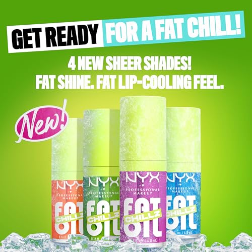 NYX Professional Makeup Fat Oil Chillz, Moisturizing, Shiny and Vegan Tinted Lip Gloss - Strawberry Slush (Sheer Pinkish Purple)