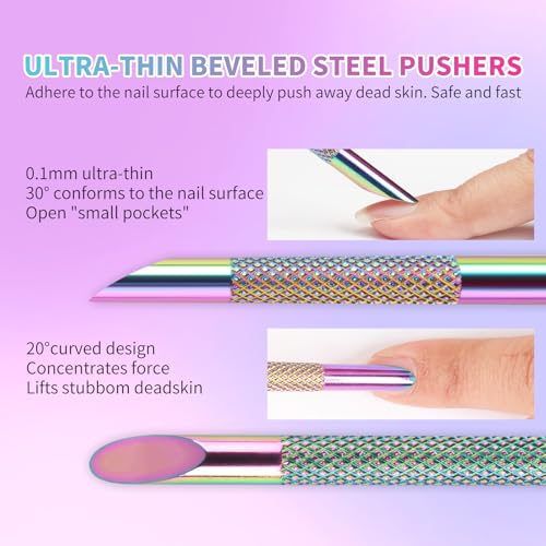 Pre-Treatment Cuticle Pusher, ASTONFOG Dual Ended Cuticle Remover Russian Prep Nail Pushers 100/180 Grit Sandpaper Sheets for Fingernails Toenails Manicure Pedicure Nail Art Care Tools