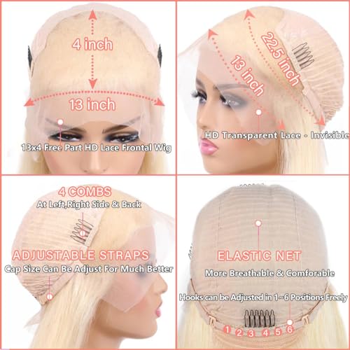613 Lace Front Wig Human Hair 13x4 HD Transparent Blonde Lace Front Wigs Human Hair 28inch Blonde Body Wave Lace Front Wigs Human Hair Pre Plucked Glueless Blonde Wig Human Hair 180% Density