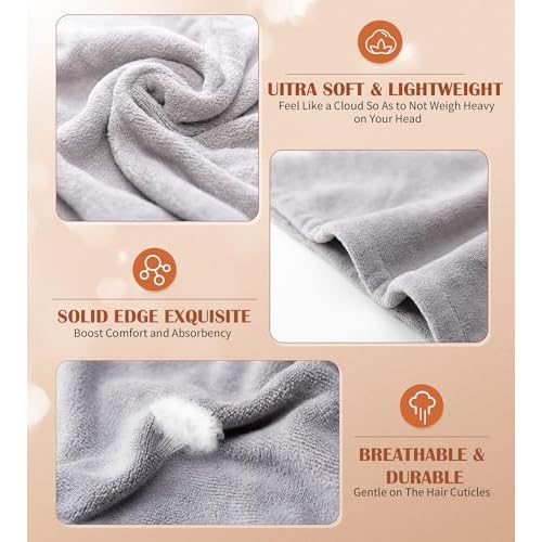 POPCHOSE Microfiber Hair Towel Wrap, Fast Drying Hair Turban, Soft Ultra Absorbent, Gifts Stocking Stuffers for Women, No Frizz Hair Wrap Towels for Women Wet Hair, Curly, Longer, Thicker Hair